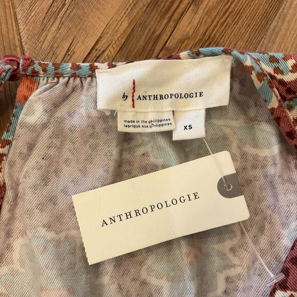 Anthropologie Wide-Leg Floral Jumpsuit XS Brick Red Teal Short Sleeve NWT - Picture 6 of 8